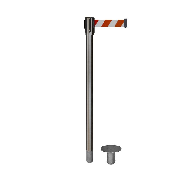 Montour Line Retractable Belt Removable Stanchion, 2ft Sat.Steel Post  7.5ft Rd/Wh MX530R-SS-RWD-75